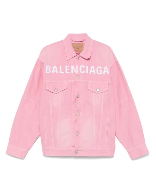 Balenciaga Pink Logo-Embroidered Denim Jacket