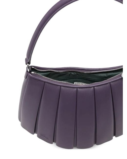 Lacoste Purple Sac À Main Lenglen Médium À Design Plissé En Cuir