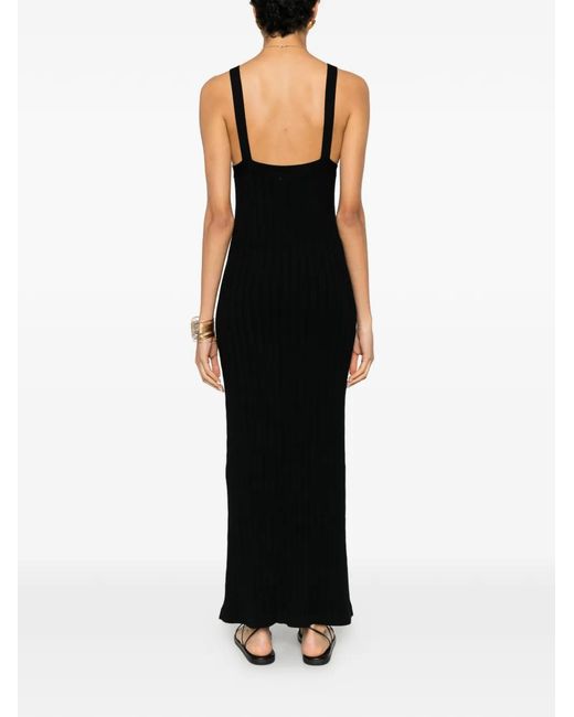 Pence Black Mia Ribbed-Knit V-Neck Maxi Dress
