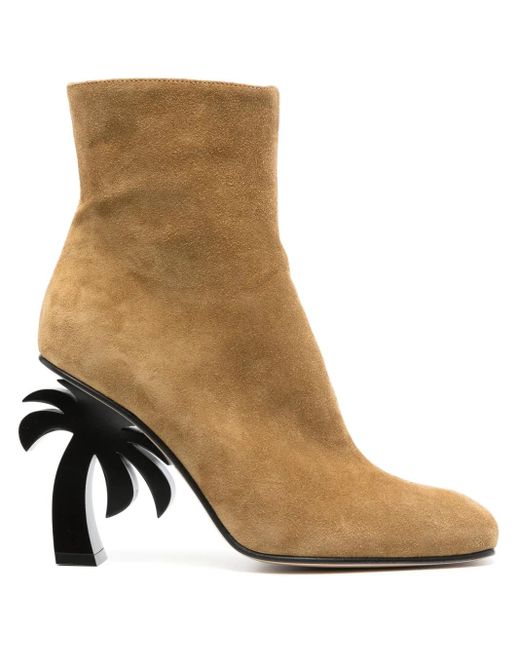 Palm Angels Brown Suede Ankle Boots With Palm Heel