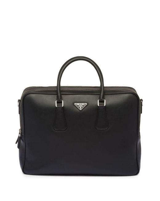 Prada Black Triangle-logo Saffiano Leather Briefcase for men