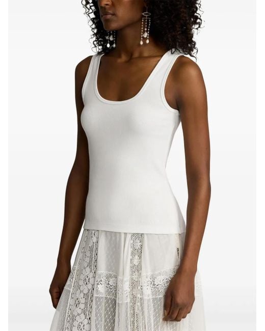 Ralph Lauren White Ribbed Cotton-Modal Tank