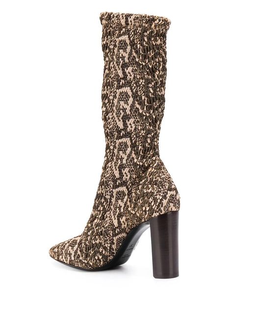 Saint Laurent Brown Snake-Print Elasticated Boots