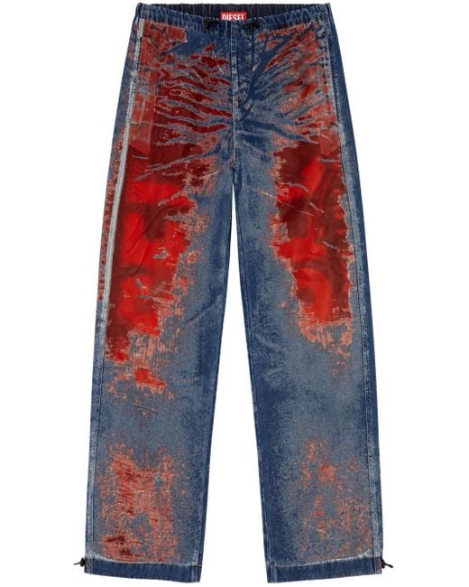 DIESEL Blue D-martial Distressed-effect Cotton Jeans for men