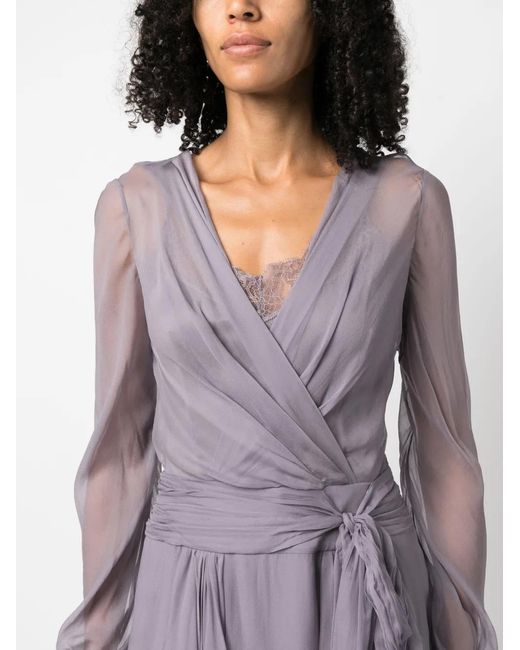 Alberta Ferretti Purple Asymmetric Midi Wrap Dress