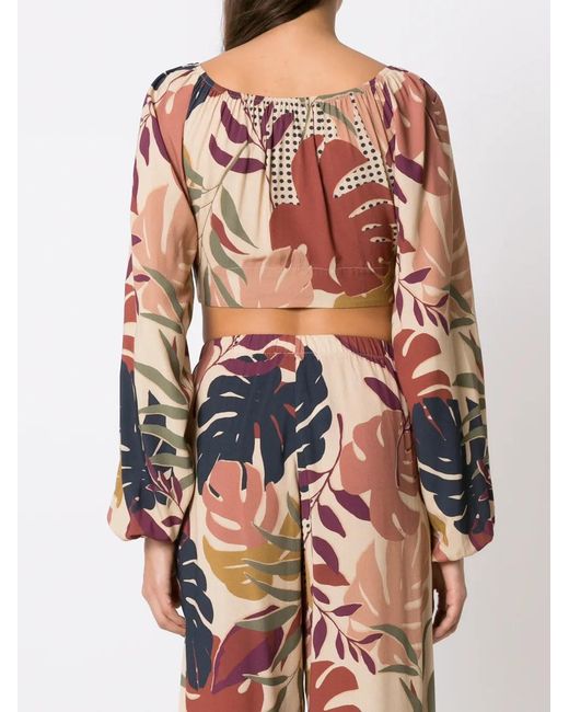 Amir Slama Multicolor Palm Leaf Print Cropped Blouse