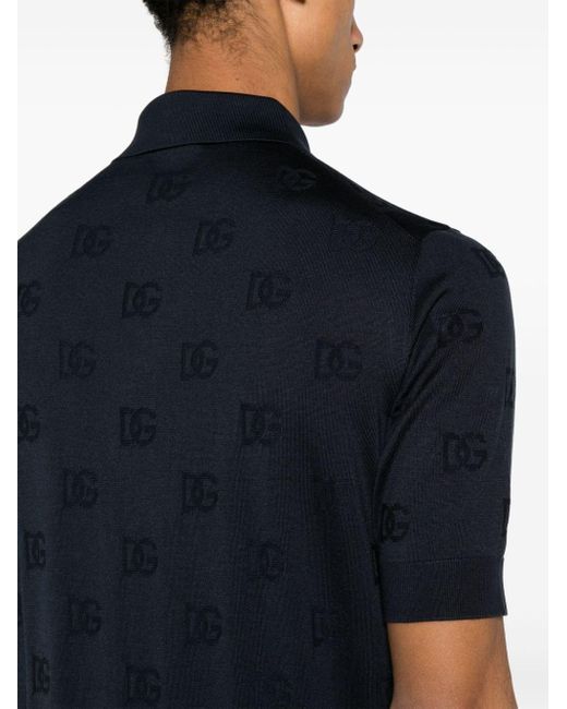 Dolce & Gabbana Zijden Poloshirt Met Jacquard Logo in het Blue voor heren