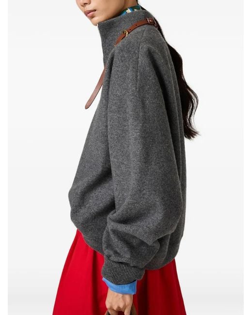 Miu Miu Gray Cashmere And Jersey Zipper Sweater