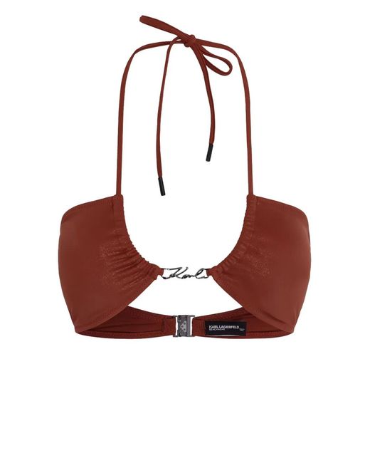 Karl Lagerfeld Brown Signature Halterneck Bikini Top
