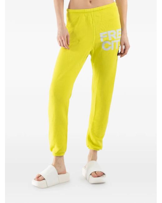 Freecity Yellow Drawstring Print Track-Pants