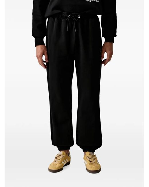 Karl Lagerfeld Black Drawstring-Waist Logo-Print Track Pants for men