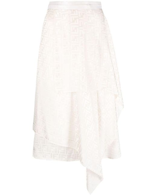 Falda drapeada con estampado FF Fendi de color White