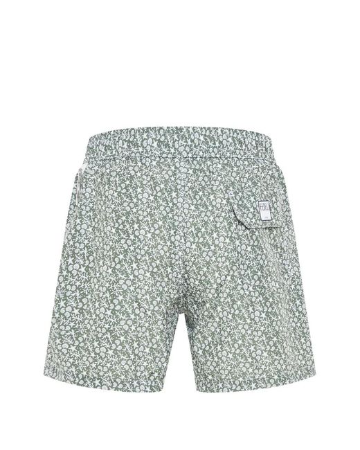 Fedeli Blue Floral-Print Swim Shorts for men