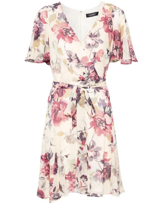 Ralph Lauren Pink Floral-Print Wrap Dress