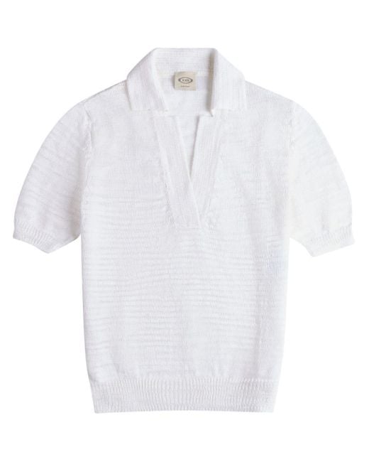 Tod's White Linen-cotton Knitted Polo Shirt