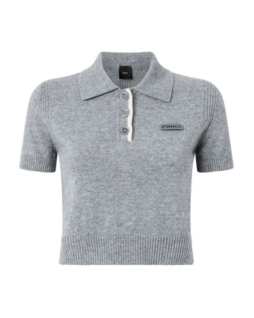 Pinko Geribbelde Polotop Met Drie Knopen in het Gray