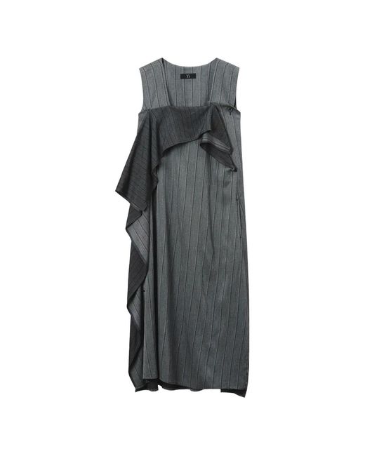 Y's Yohji Yamamoto Gray Ruffle-Detail Striped Dress