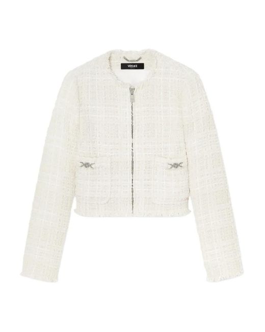 Versace White Tweed Cotton Zipped Jacket