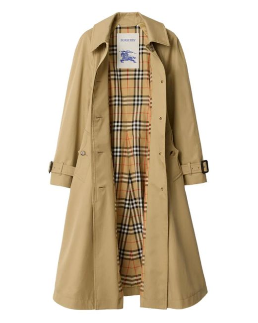 Burberry Natural Long Gabardine Ellingham Fit-And-Flare Car Coat