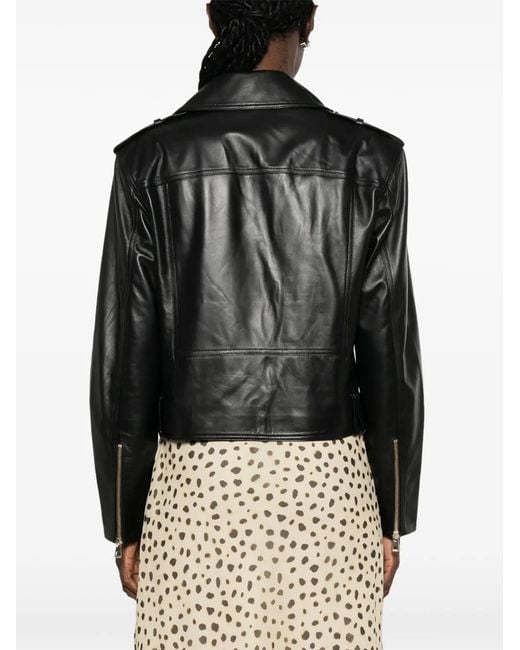 ADRIANNA FERETTI Black Belted Leather Biker Jacket