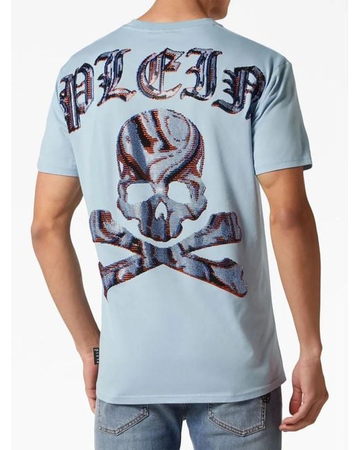 Philipp Plein Blue Logo-Print Cotton T-Shirt for men