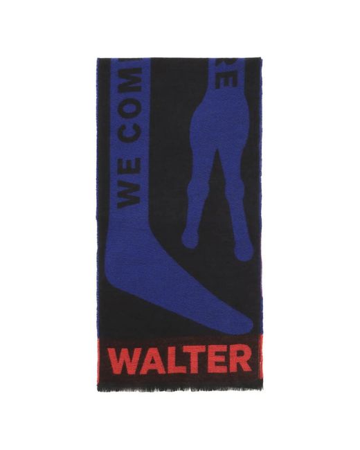 Walter Van Beirendonck Blue Graphic-Print Fringed Scarf