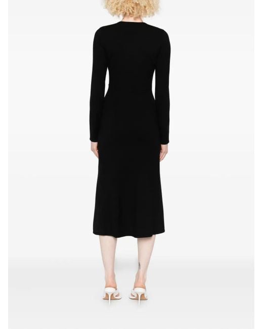 Twinset Black Twist-Detail Long-Sleeved Midi Party Dress