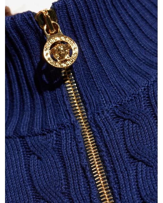 Versace Blue Cable-Knit Zip-Up Sweater for men