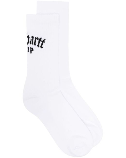 Carhartt White Logo Intarsia-knit Cotton-blend Socks for men