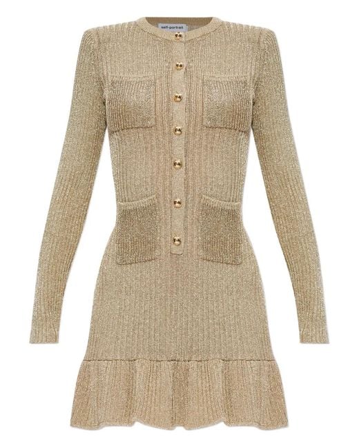 Self-Portrait Natural Long-Sleeve Ruffled Dress