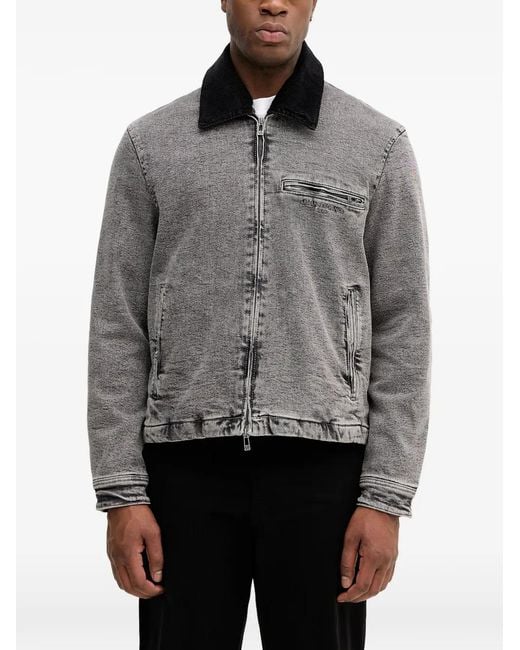 ARMANI EXCHANGE Gray Zip-Up Corduroy-Collar Denim Jacket for men
