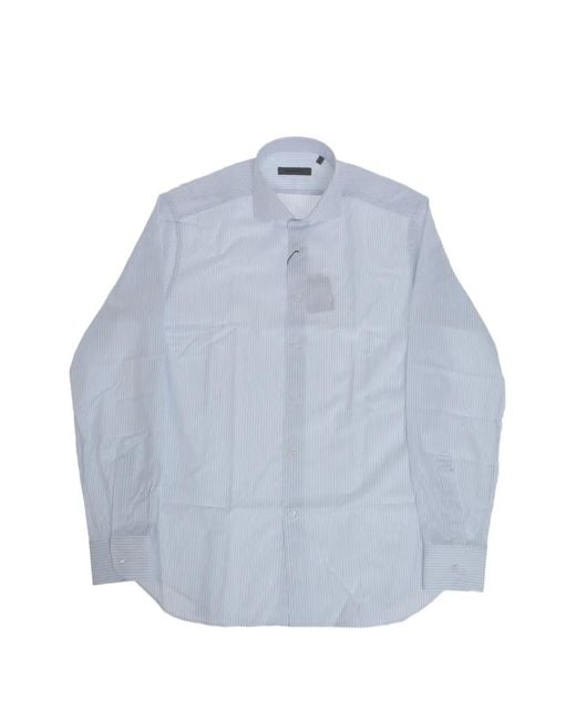 Corneliani Blue Awning-Stripe French-Collar Shirt for men