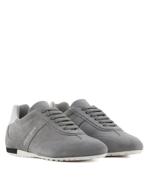 Giorgio Armani Gray Lace-Up Suede Sneakers