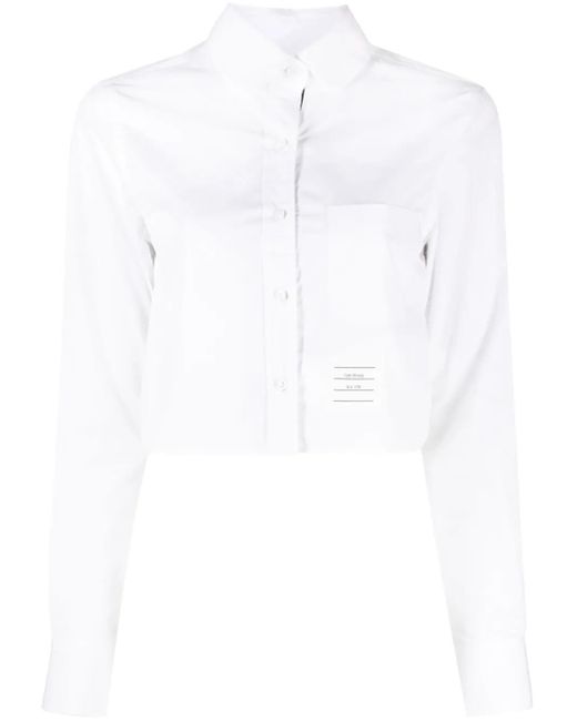 Thom Browne White Logo-Patch Cropped Shirt