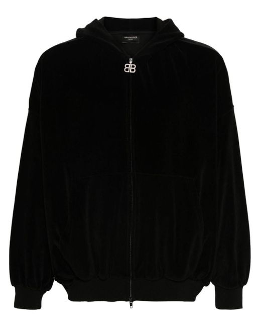 Balenciaga Black Rhinestone-embellished Zip-up Hoodie