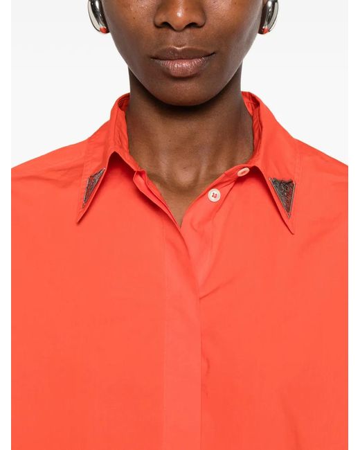 Pinko Orange Chemise À Col Orné De Cristaux