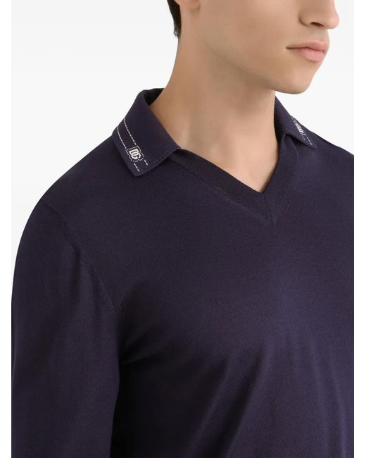 Dolce & Gabbana Blue V-Neck Logo-Embroidered Top for men
