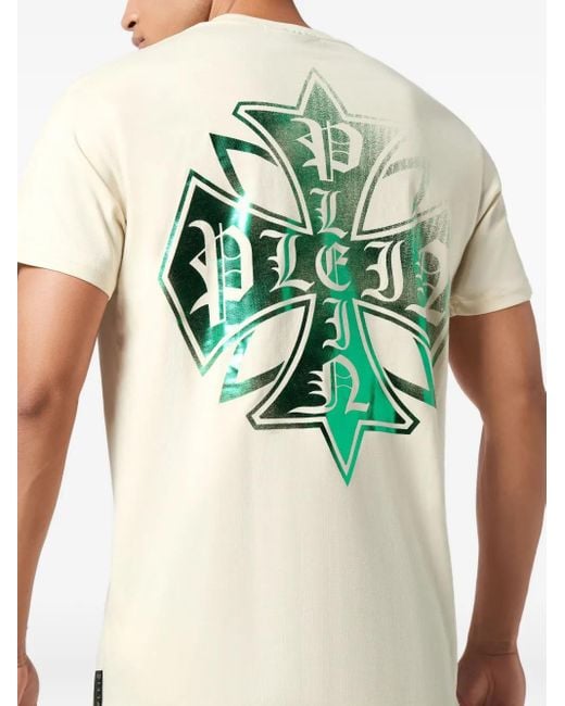 メンズ Philipp Plein クレスト ラウンドネック Tシャツ Natural