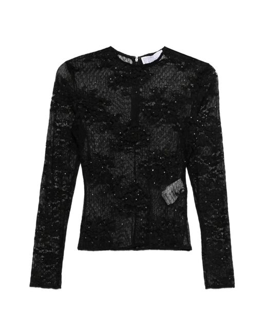 GIUSEPPE DI MORABITO Black Crystal-Embellishment Lace-Fabric Top