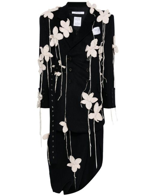 ROKH Black Crochet-Flowers Double-Breasted Blazer