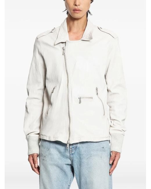 Giorgio Brato White Crinkled Biker Jacket for men