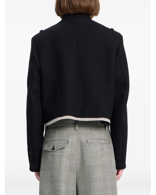 Ann Demeulemeester Black Double-Breasted Cropped Jacket