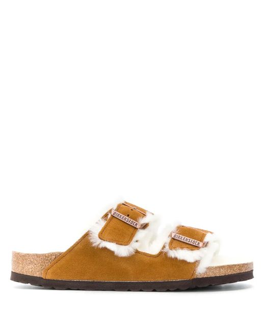 Birkenstock Brown Arizona Shearling-Lined Suede Sandals