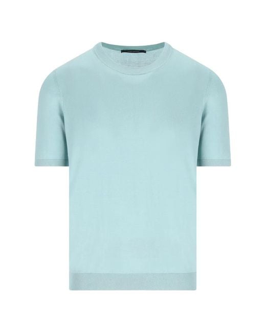 Tagliatore Blue T-Shirt À Bords Nervurés for men