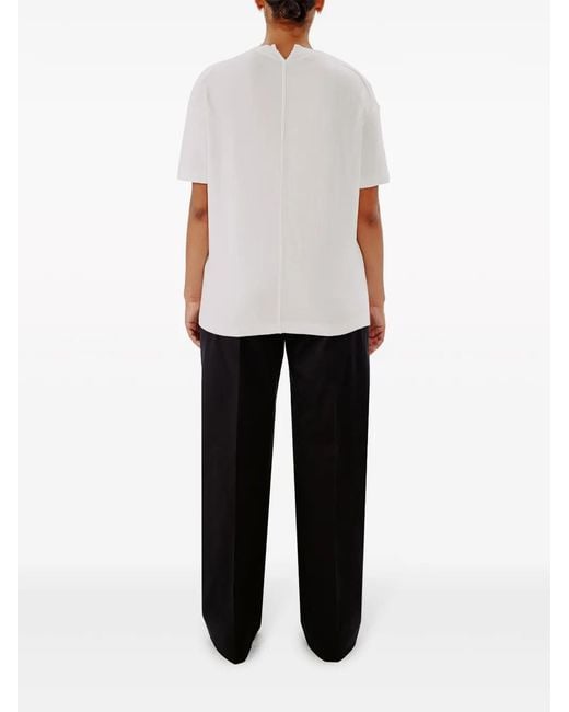 Another Tomorrow White Luxe Seamed Cotton T-Shirt