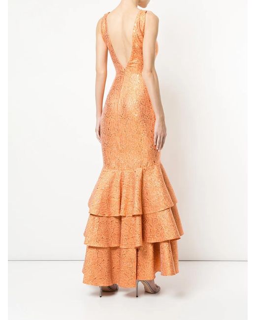 Bambah Avondjurk Met Ruches in het Orange