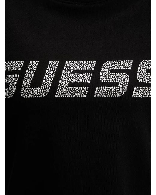 Guess Black Rhinestone-Embellished Cropped Sweatshirt
