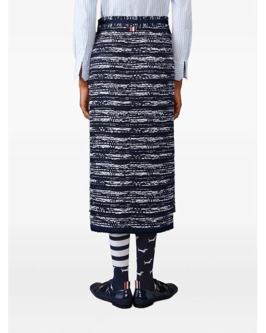 Thom Browne Blue Tweed Frayed-Hem Skirt