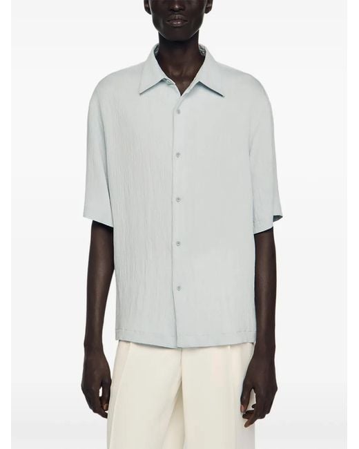 Sandro Gray Crinkled-Effect Shirt With Shark Collar for men