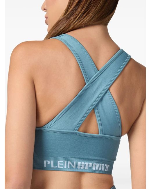Philipp Plein Blue Seamless Wide-Straps Sports Bra